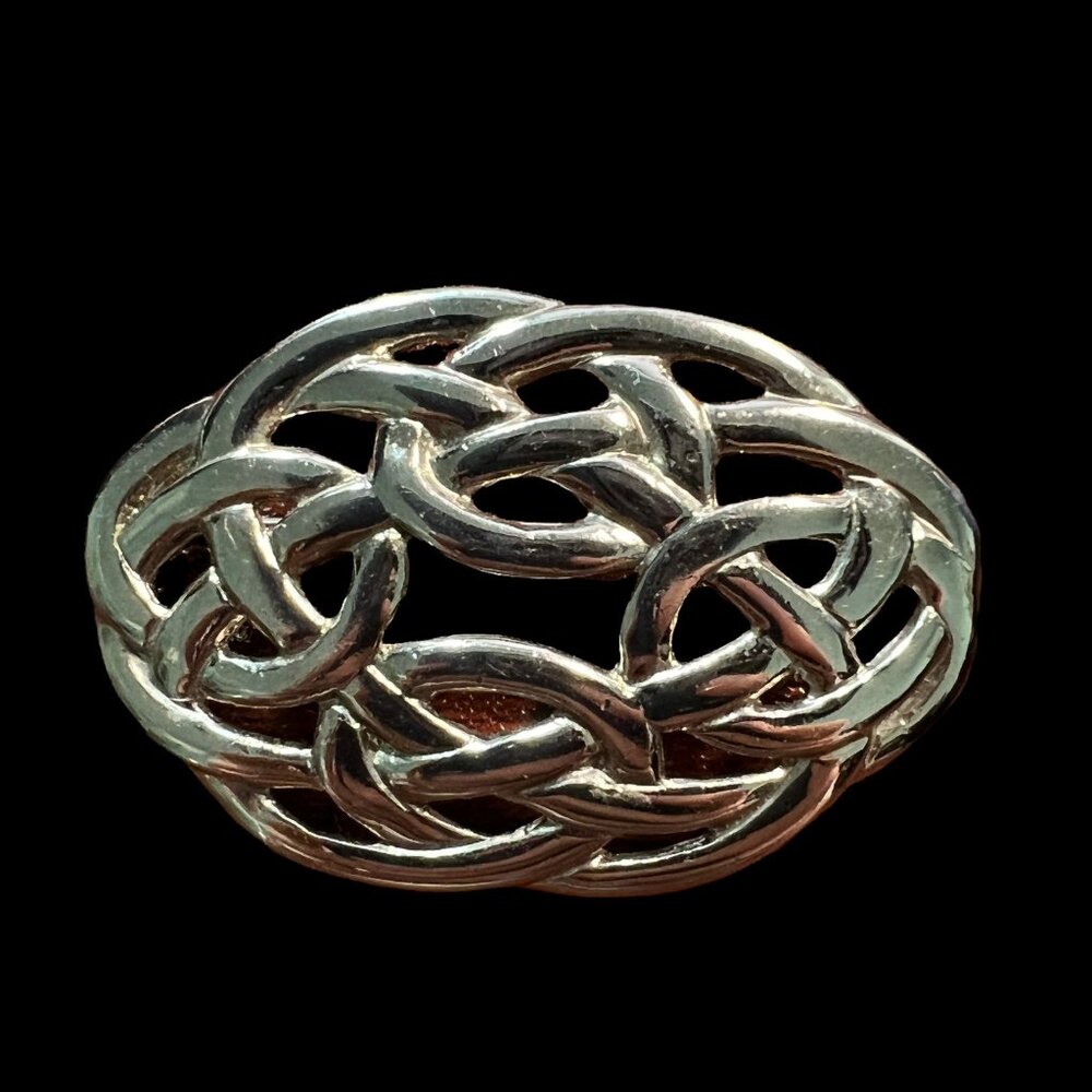 FS Brooch Silvertone Oval Braided Pin Vintage 49229 Signed Numbered